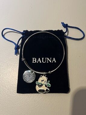 Panda Charm Bangle Bracelet - Silver Tone